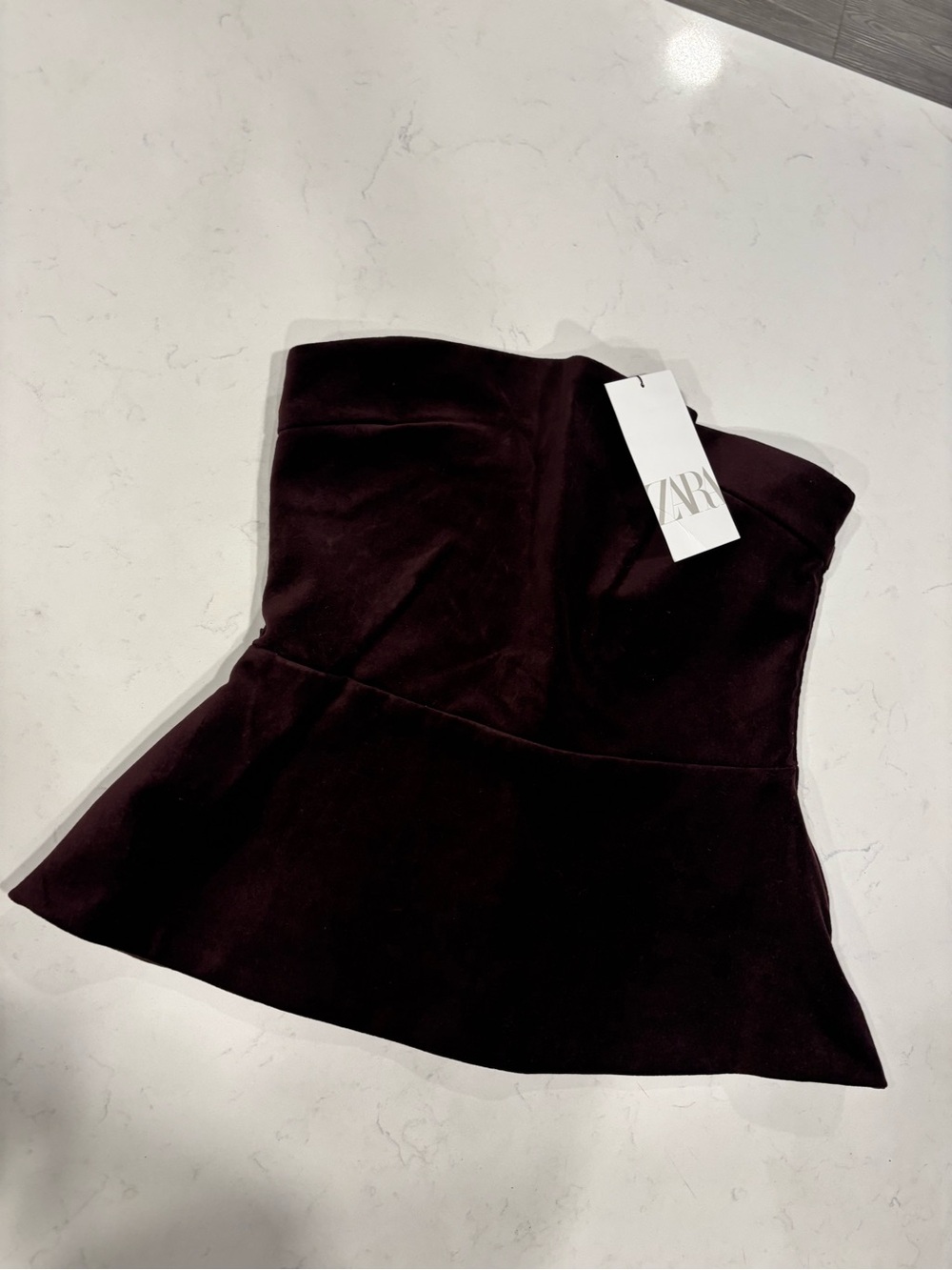 Zara Velvet Peplum Strapless Top NWT